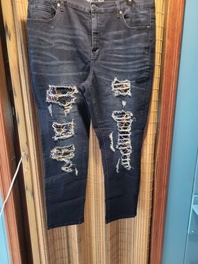 DG2 by Diane Gilman Dark Blue Skinny Jeans with Multicolor Sequins